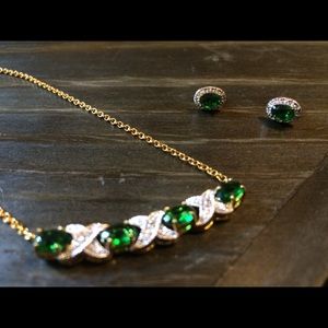 Gold Plated Necklace Earring Set Green Jewels